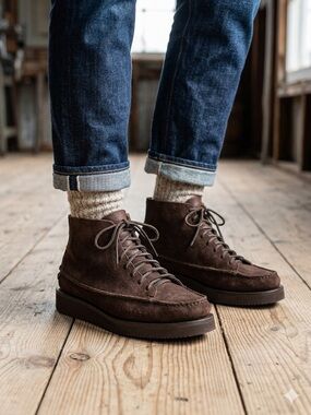Yuketen All Handsewn Sneaker Moc High with Vibram  sole, Brown Flesh-out Leather